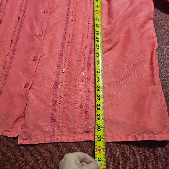 VTG Maggie Barnes Pink Linen Button-Up Shirt Sz 1X Embellished Oversized Scandi - Picture 9 of 9